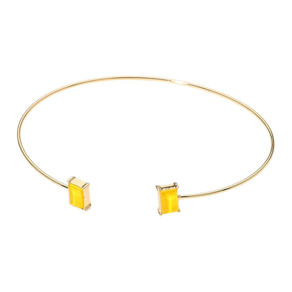 Madeline Love Yellow SECRET BOX_Minimal Rectangular Stone Cluster Tip Cuff Bracelet - Hair Accessories - extra