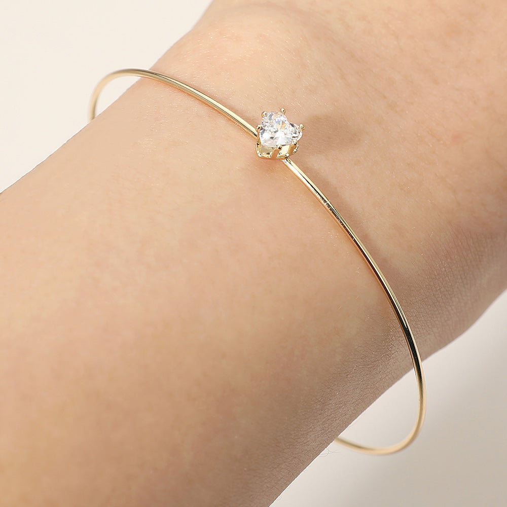 Madeline Love Gold SECRET BOX_Minimal Heart Stone Cluster Accent Cuff Bracelet - Hair Accessories