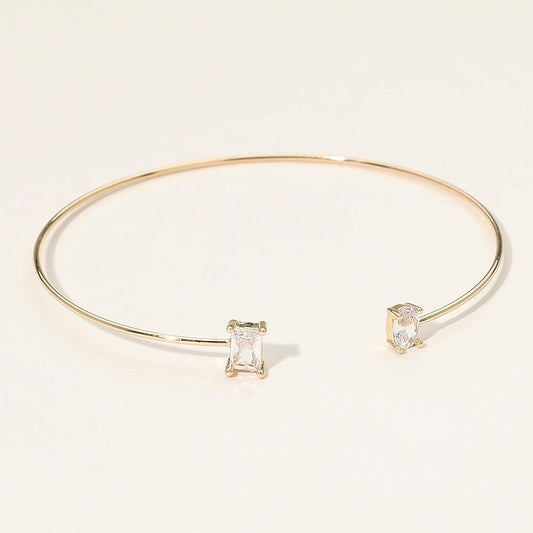 Madeline Love Gold SECRET BOX_Minimal Rectangular Oval Stone Cluster Tip Cuff Bracelet - Jewelry