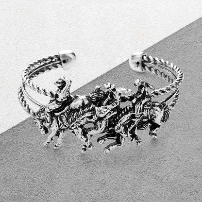 Madeline Love Silver Burnished Metal Derby Riding Running Horse Cuff Bracelet - Bracelets