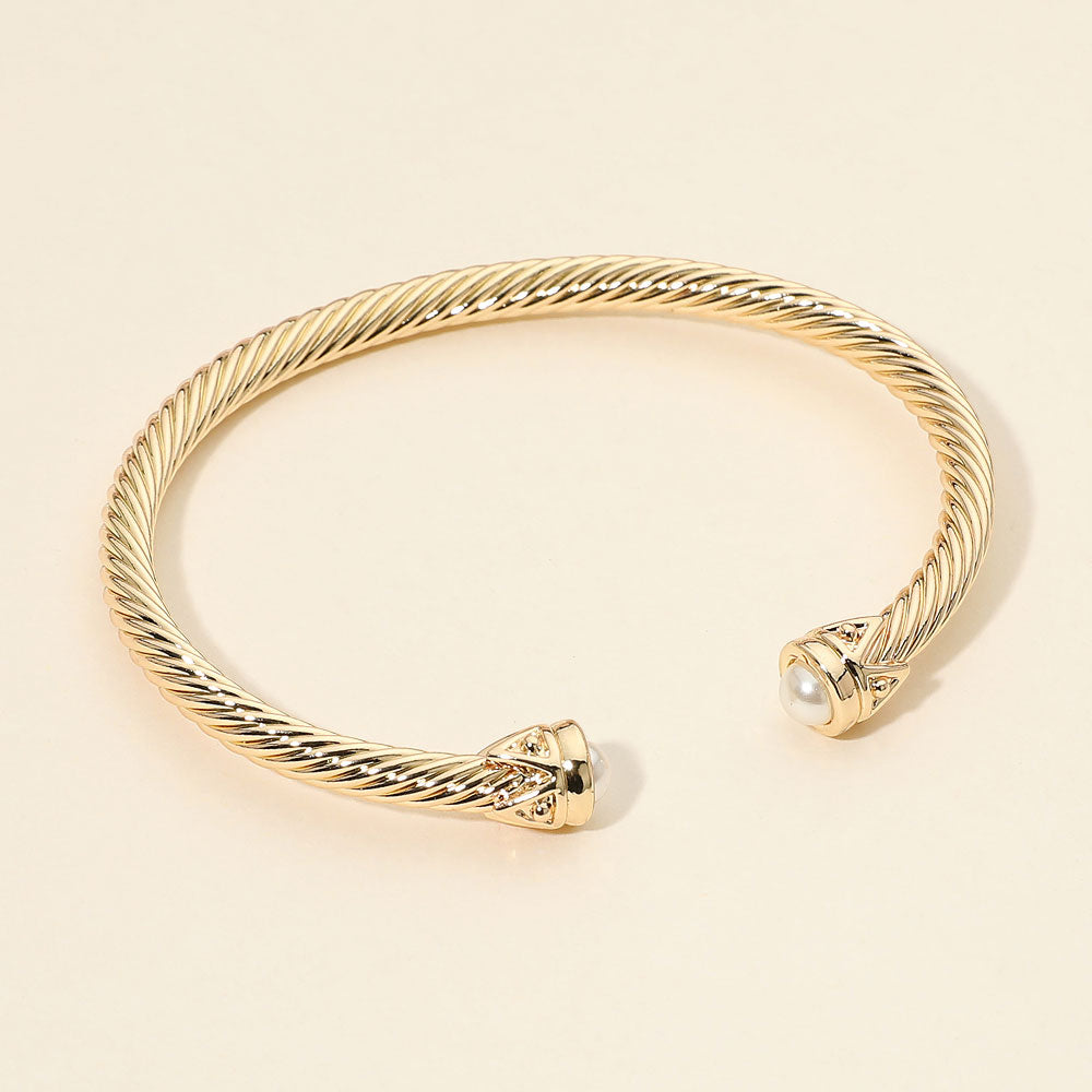 Madeline Love Cream, Gold Pearl Tip Twisted Cuff Bracelet