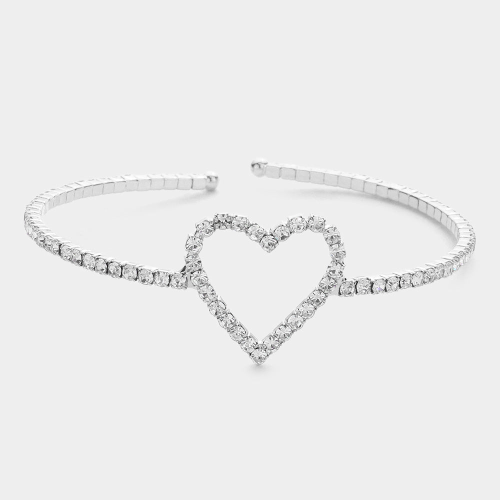 Madeline Love Silver Rhinestone Open Heart Cuff Bracelet