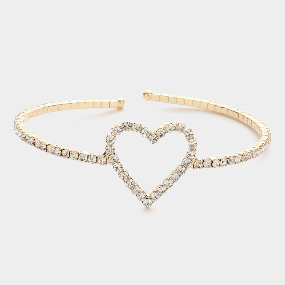 Madeline Love Gold Rhinestone Open Heart Cuff Bracelet