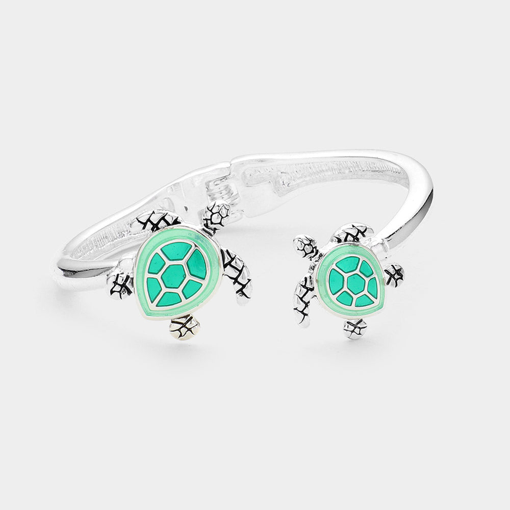 Madeline Love Green, Silver Sea Turtle Tip Hinged Cuff Bracelet - Bracelets