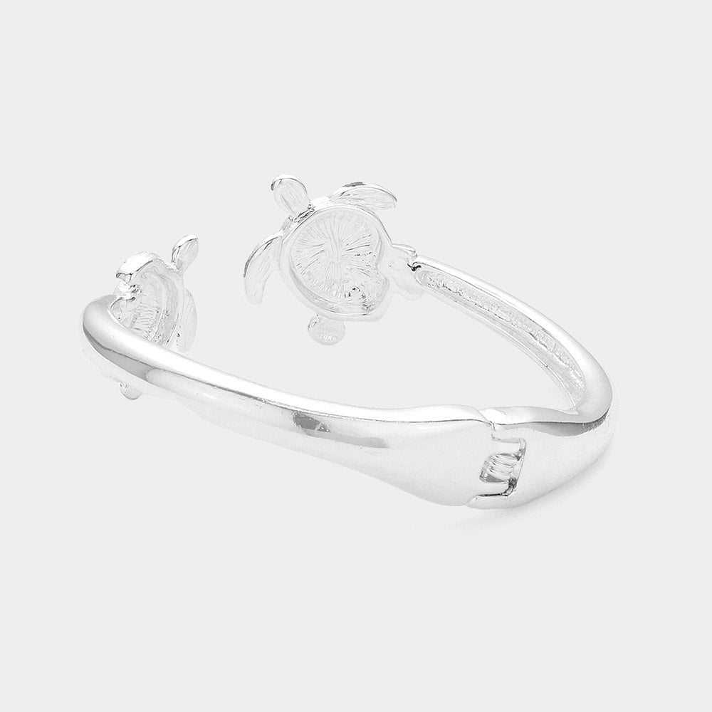 Madeline Love Green, Silver Sea Turtle Tip Hinged Cuff Bracelet - Bracelets - desc