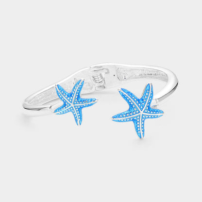 Madeline Love Blue, Silver Starfish Tip Hinged Cuff Bracelet - Bracelets