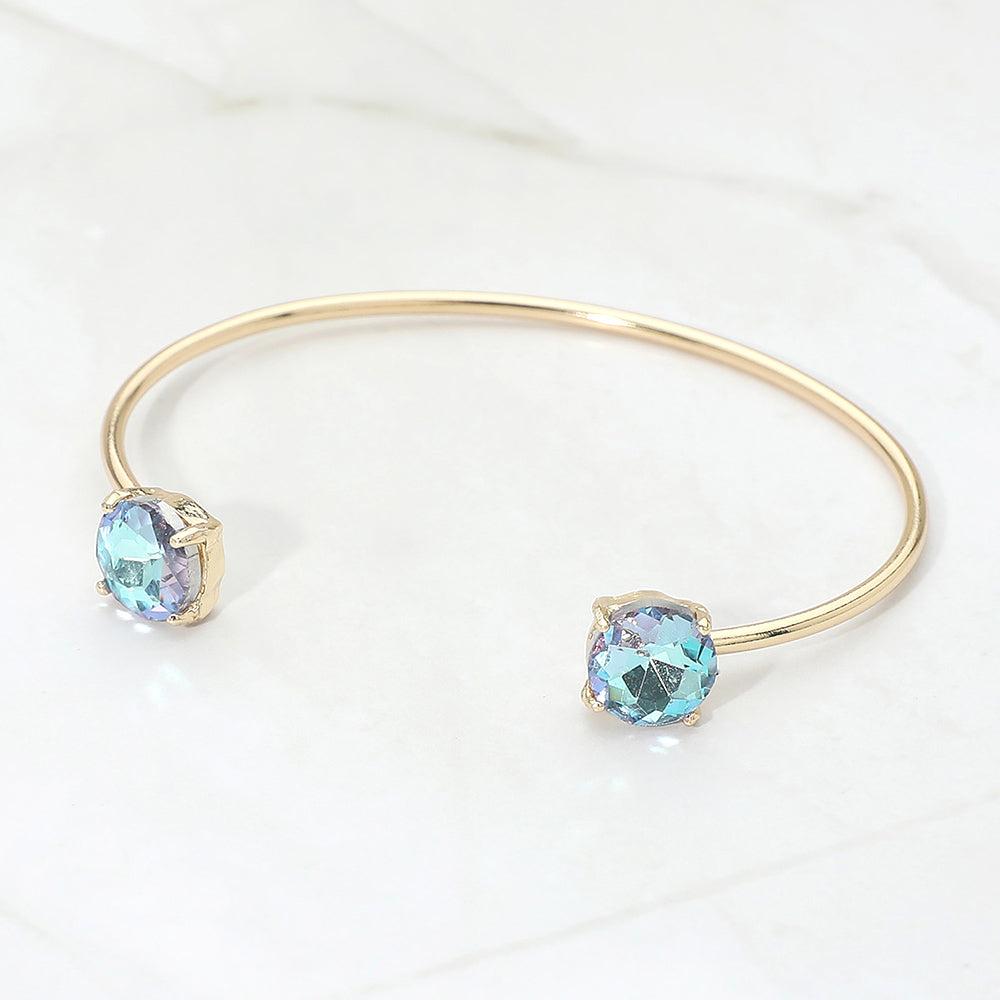 Madeline Love AB, Aqua Faceted Round Stone Cluster Tip Cuff Bracelet - Bracelets