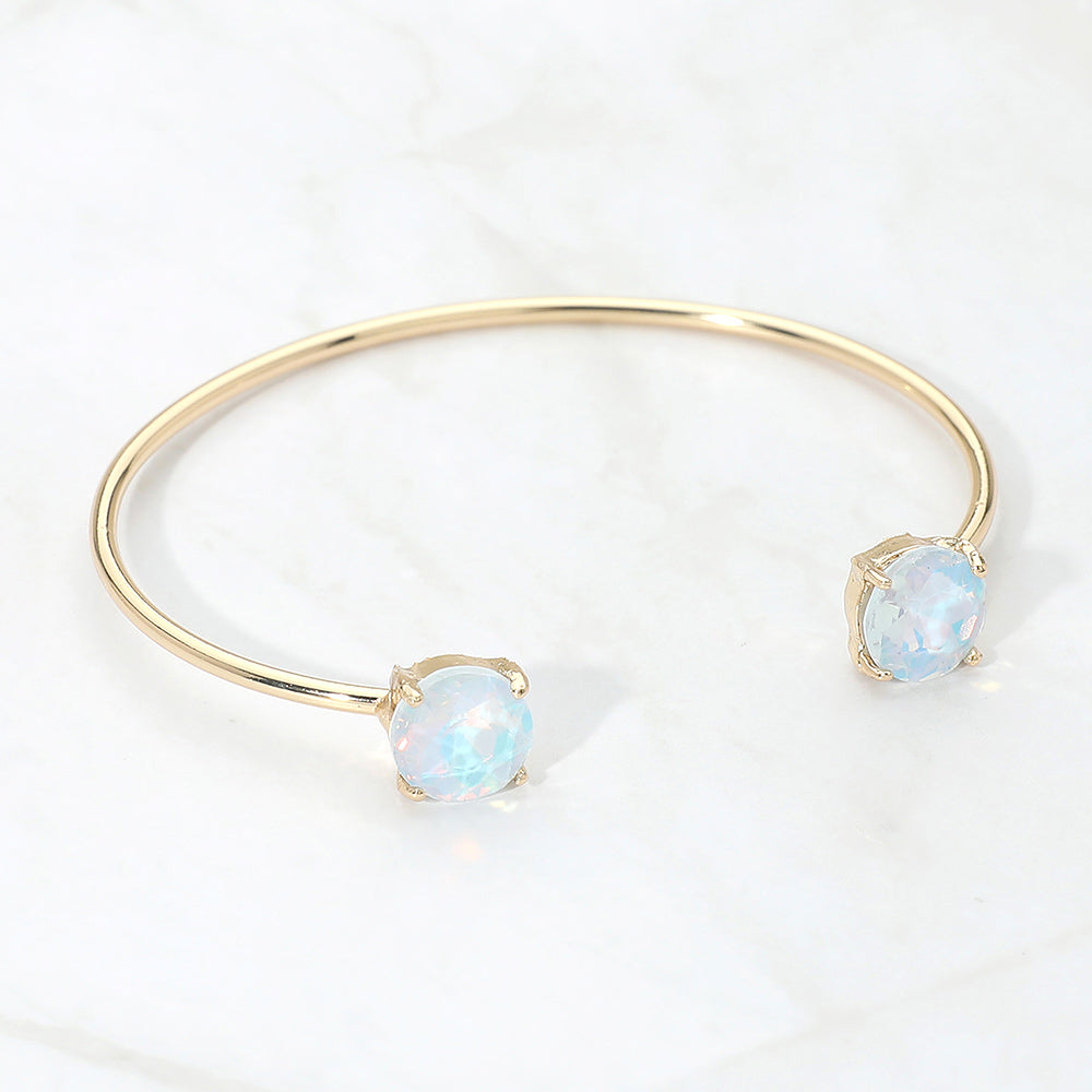 Madeline Love Aqua, Opal Faceted Round Stone Cluster Tip Cuff Bracelet - Bracelets