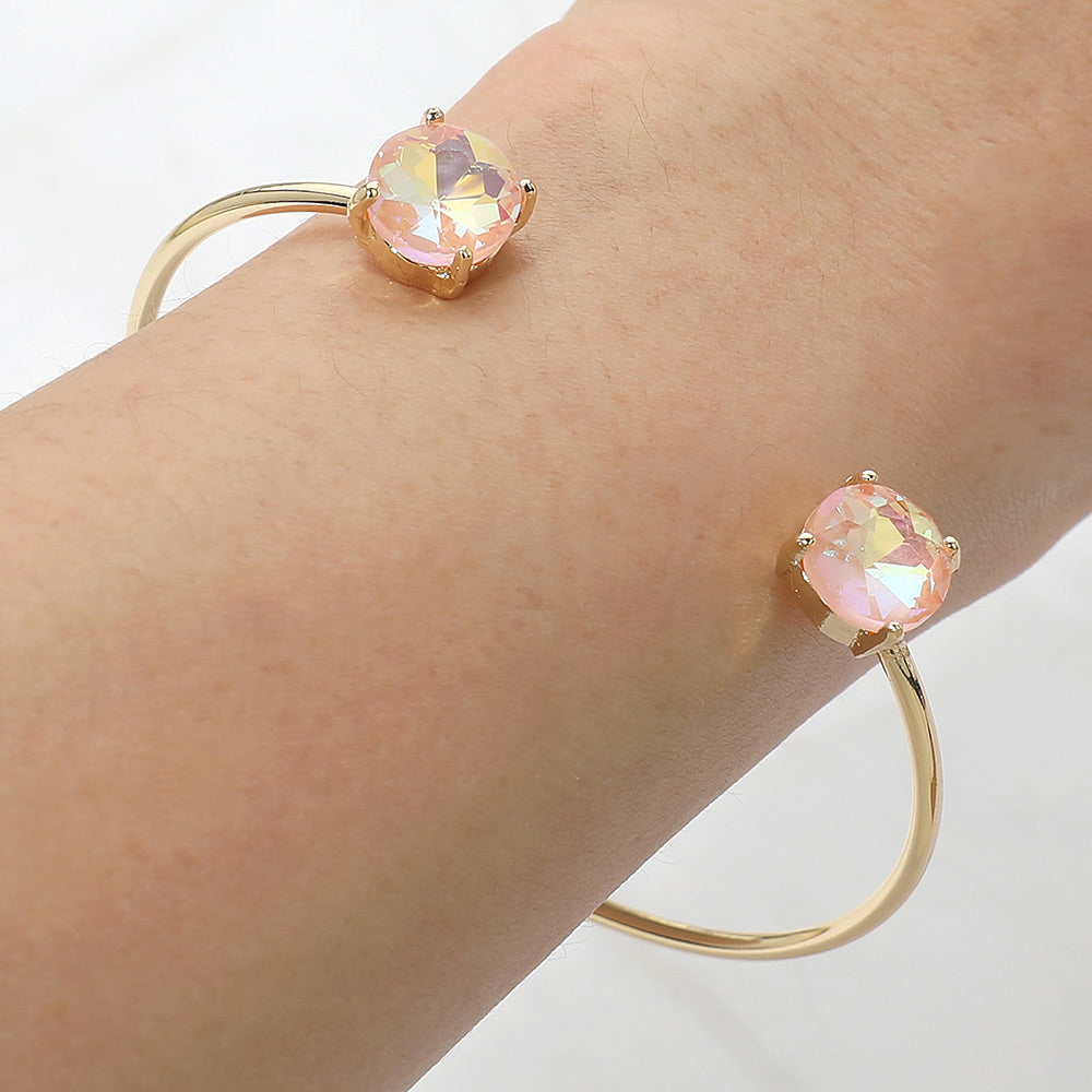 Madeline Love AB, Pink Faceted Round Stone Cluster Tip Cuff Bracelet - Bracelets