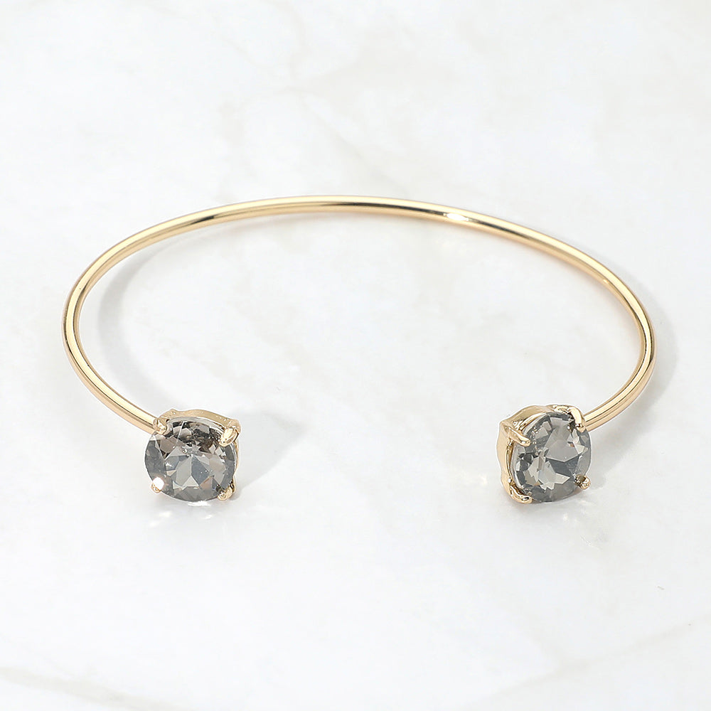 Madeline Love AB, Black Diamond Faceted Round Stone Cluster Tip Cuff Bracelet - Bracelets