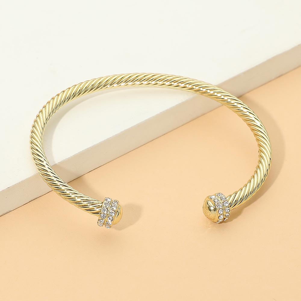 Madeline Love Gold Rhinestone Pave Tip Twisted Cable Cuff Bracelet
