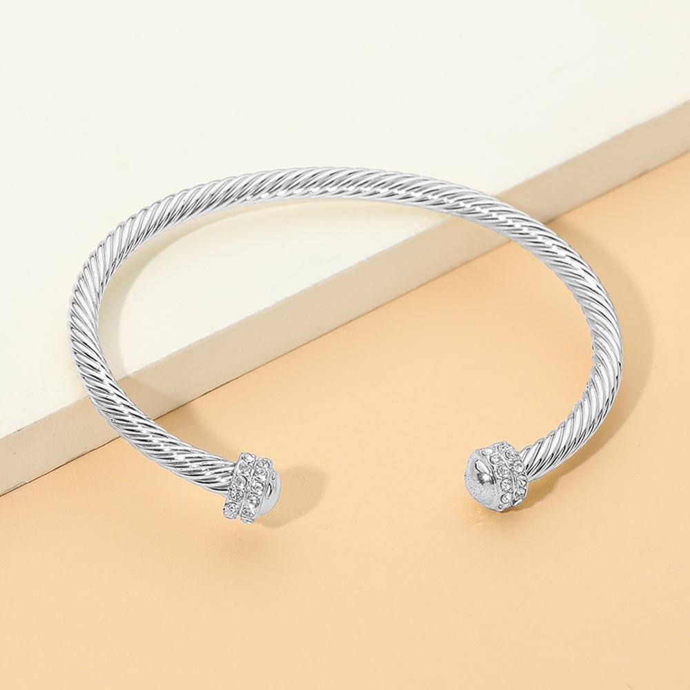 Madeline Love Rhodium Rhinestone Pave Tip Twisted Cable Cuff Bracelet