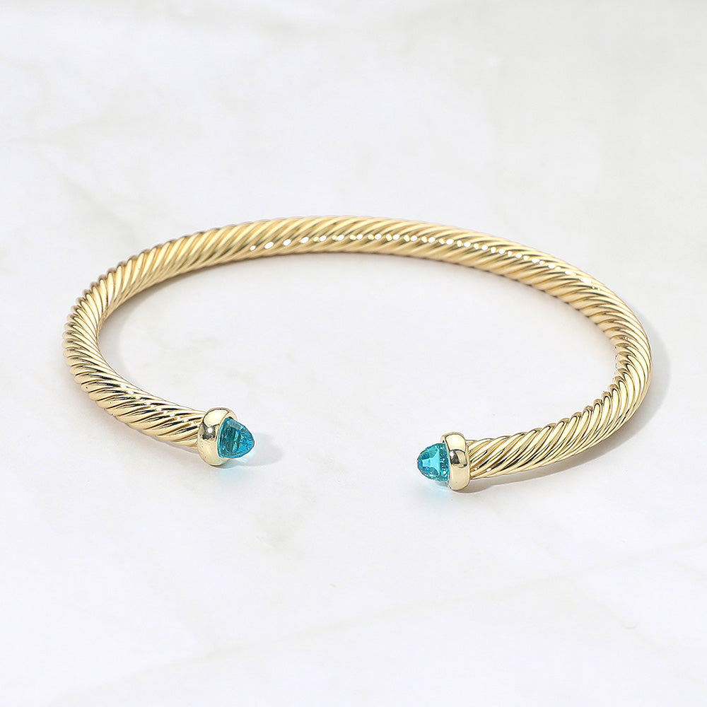 Madeline Love Aqua, Gold Stone Tip Twisted Cable Cuff Bracelet - Jewelry
