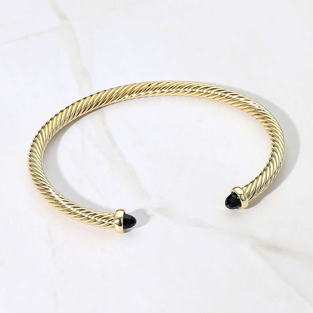 Madeline Love Black, Gold Stone Tip Twisted Cable Cuff Bracelet - Jewelry
