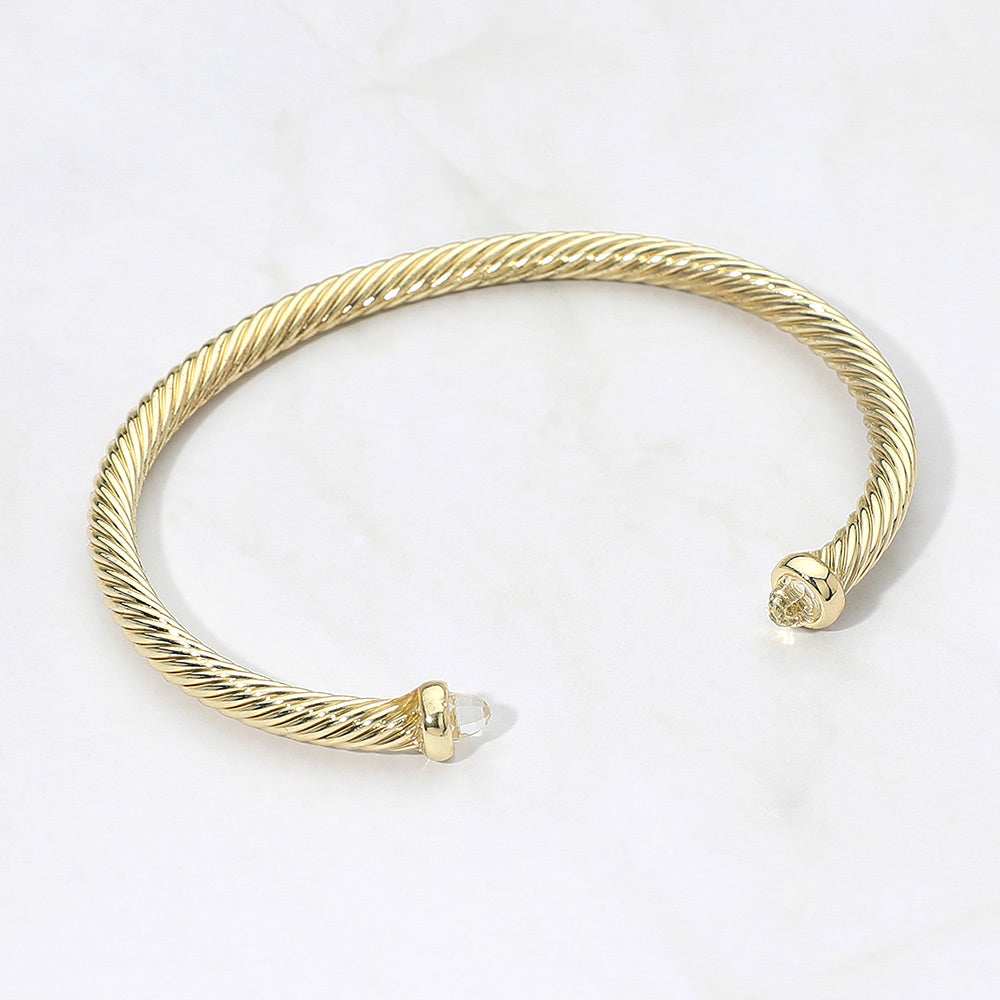 Madeline Love Clear, Gold Stone Tip Twisted Cable Cuff Bracelet - Jewelry