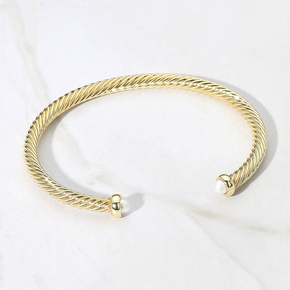 Madeline Love Cream, Gold Stone Tip Twisted Cable Cuff Bracelet - Jewelry