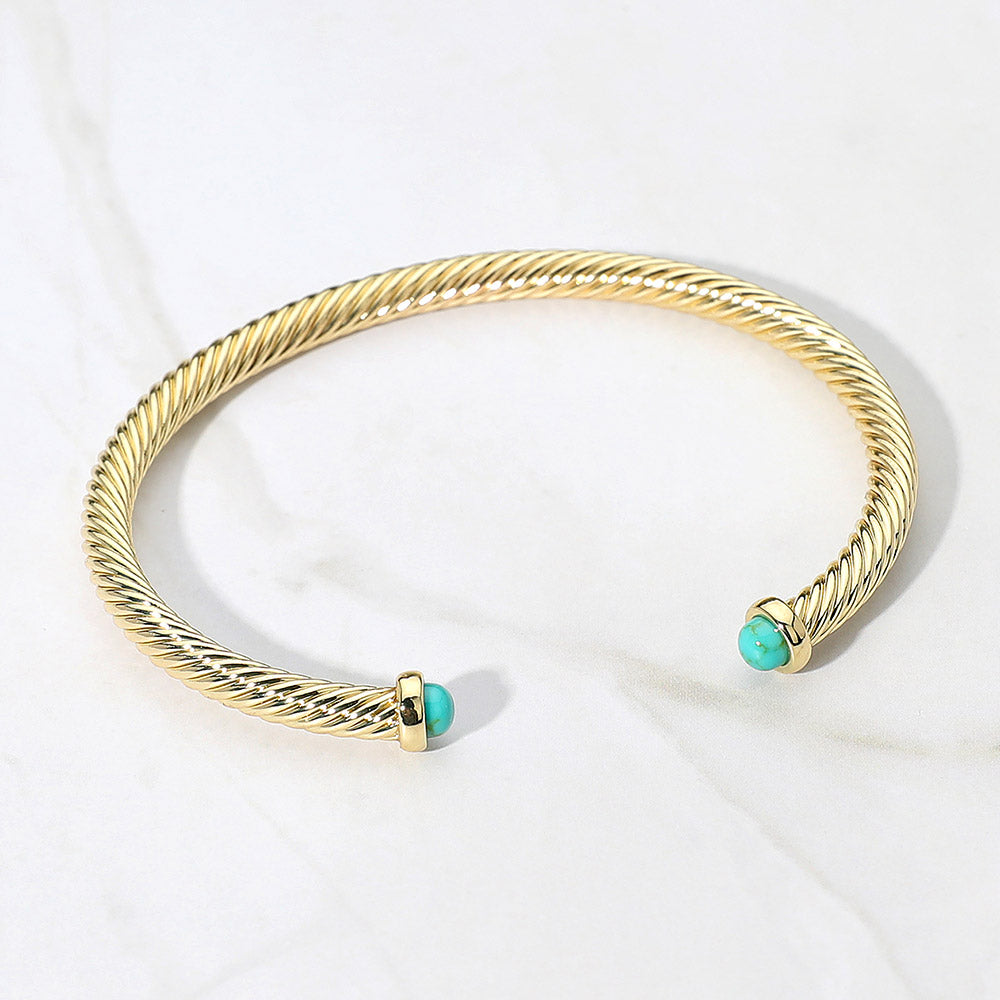 Madeline Love Gold, Turquoise Stone Tip Twisted Cable Cuff Bracelet - Jewelry