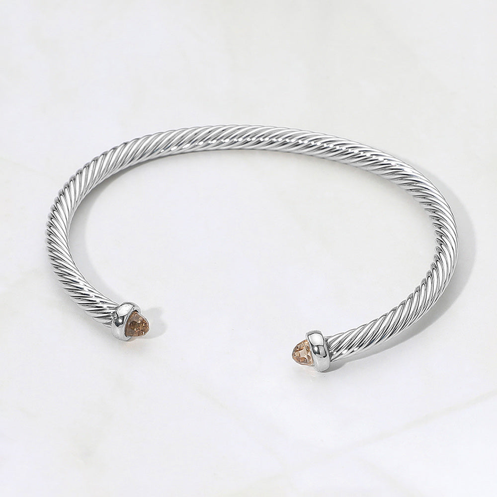 Madeline Love Champagne, Rhodium Stone Tip Twisted Cable Cuff Bracelet - Jewelry