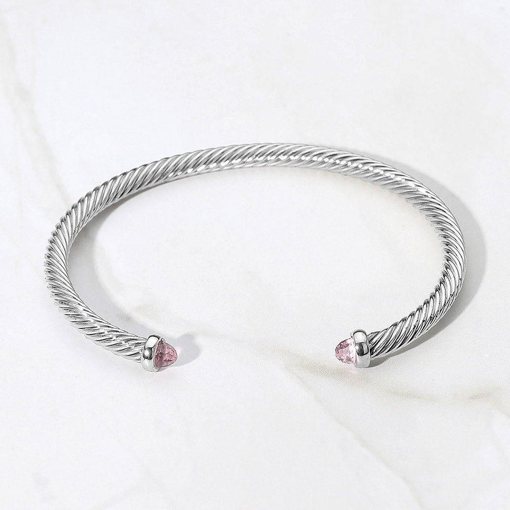 Madeline Love Pink, Rhodium Stone Tip Twisted Cable Cuff Bracelet - Jewelry