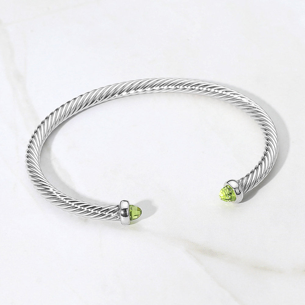 Madeline Love Peridot, Rhodium Stone Tip Twisted Cable Cuff Bracelet - Jewelry