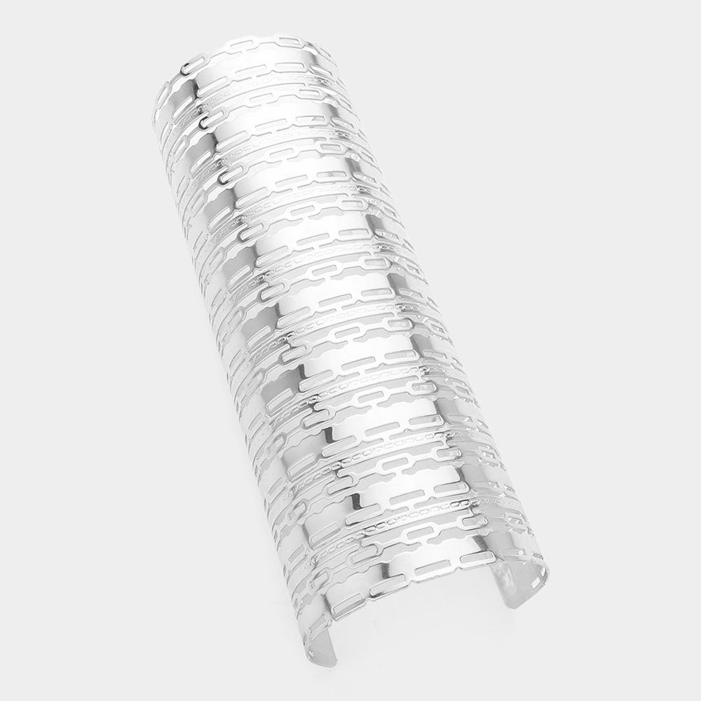 Madeline Love Rhodium Textured Metal Cutout Arm Cuff Bracelet - Body Jewelry