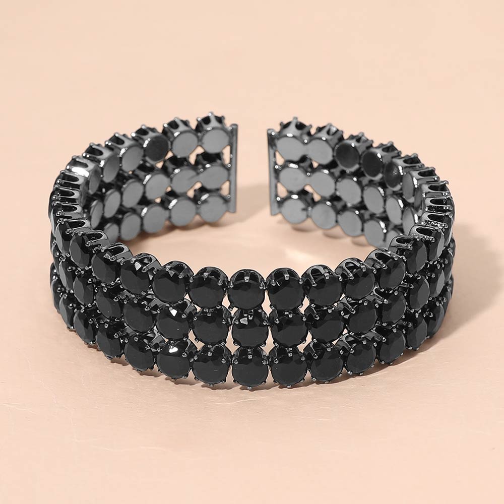 Madeline Love Black Triple Row Round Stone Cuff Bracelet - Bracelets