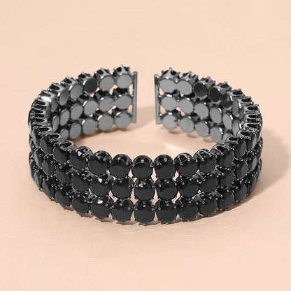 Madeline Love Black Triple Row Round Stone Cuff Bracelet - Bracelets