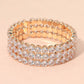 Madeline Love Clear, Gold Triple Row Round Stone Cuff Bracelet - Bracelets