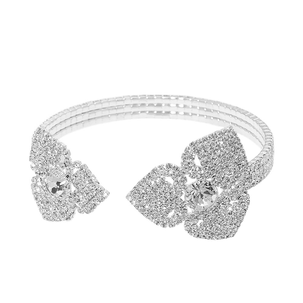 Madeline Love Silver Rhinestone Pave Evening Cuff Bracelet - Bracelets - desc