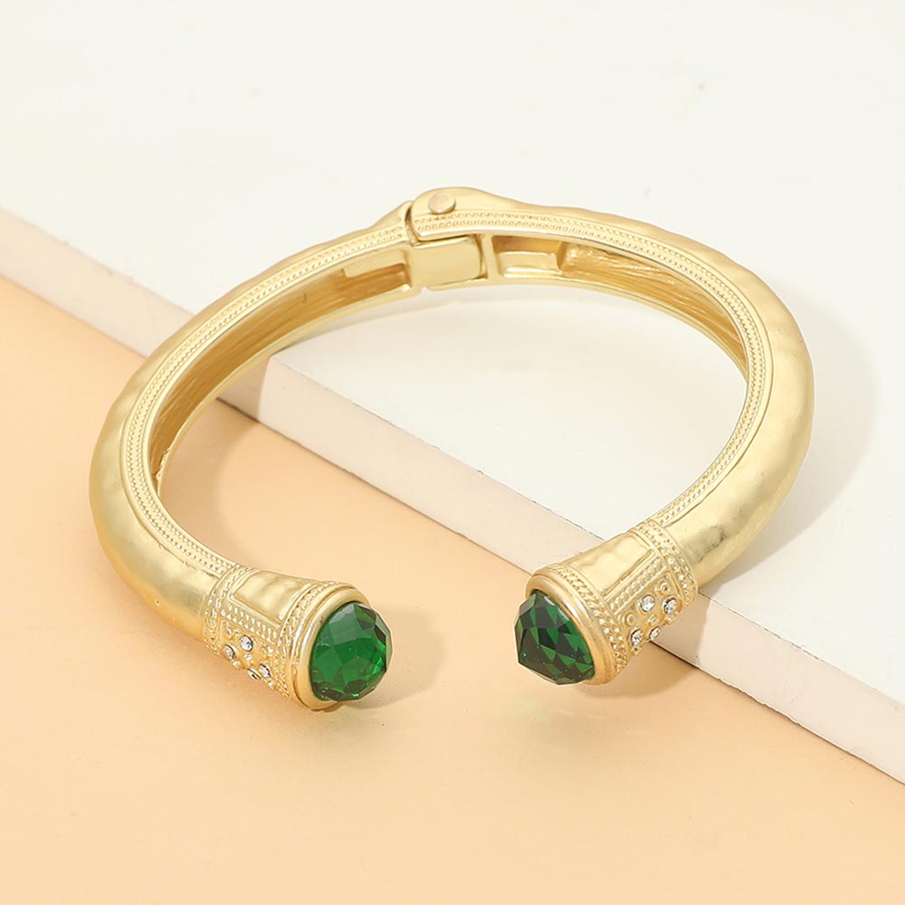 Madeline Love Emerald Faceted Stone Tip Chunky Hinged Cuff Bracelet