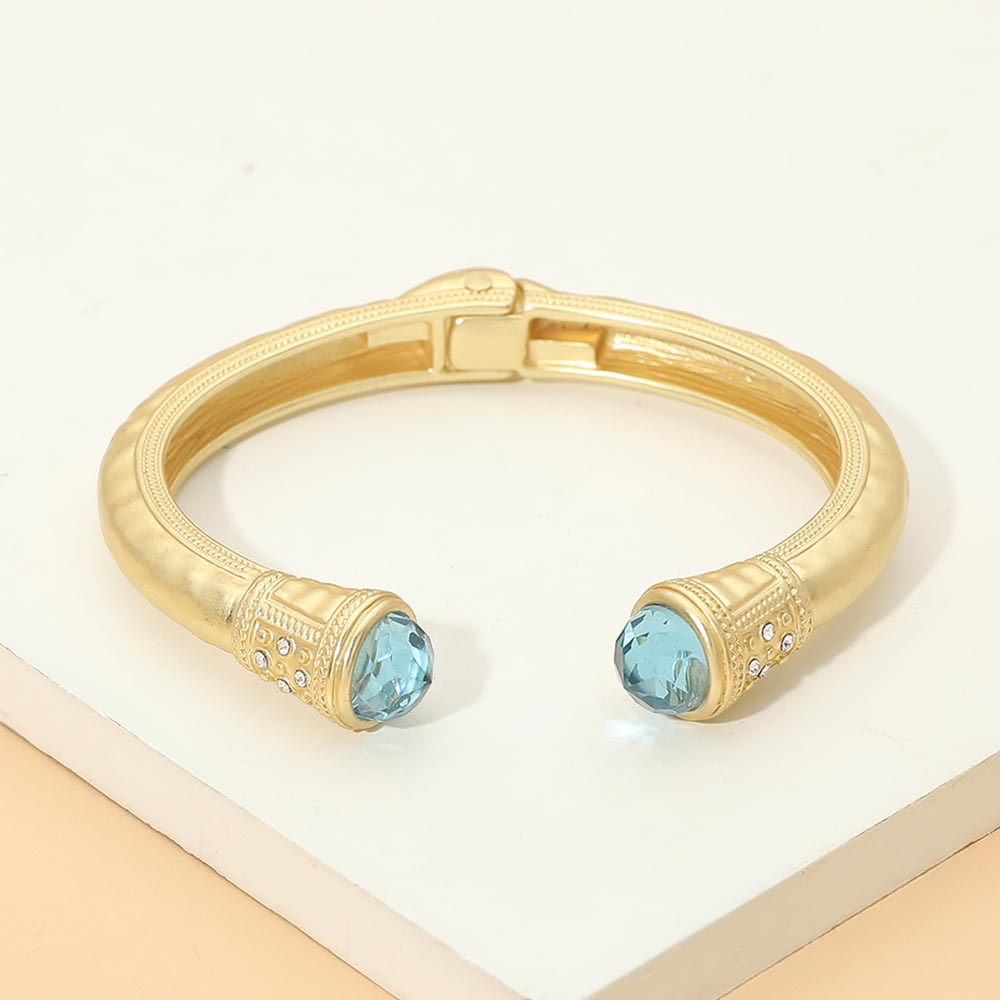 Madeline Love Light Blue Faceted Stone Tip Chunky Hinged Cuff Bracelet