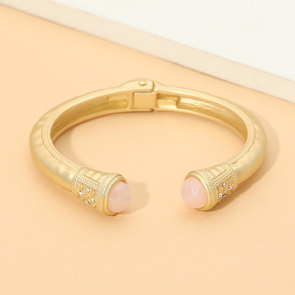 Madeline Love Pink Faceted Stone Tip Chunky Hinged Cuff Bracelet
