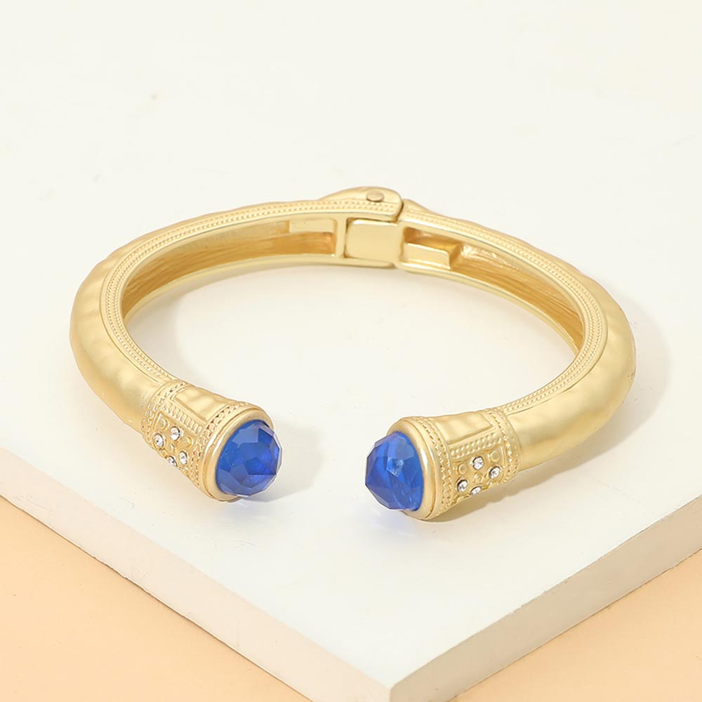 Madeline Love Sapphire Faceted Stone Tip Chunky Hinged Cuff Bracelet