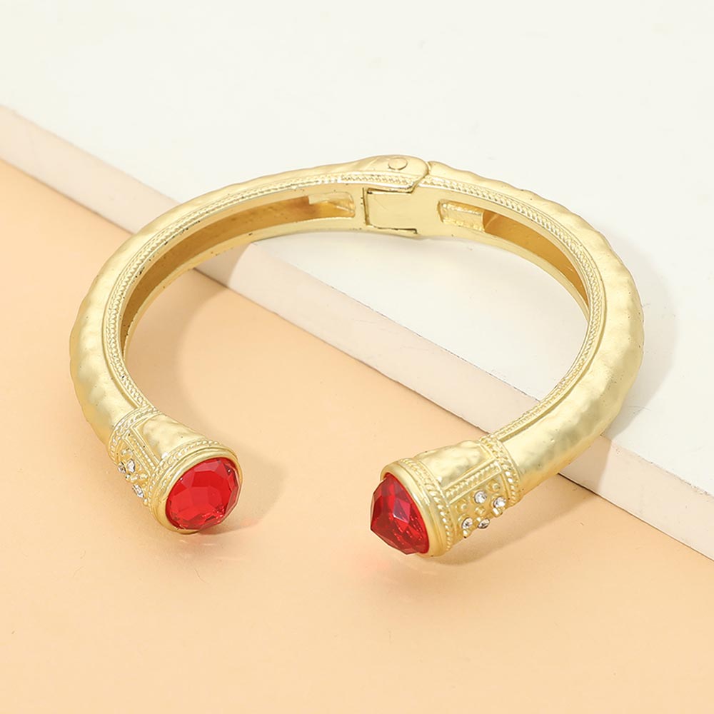 Madeline Love Siam Faceted Stone Tip Chunky Hinged Cuff Bracelet
