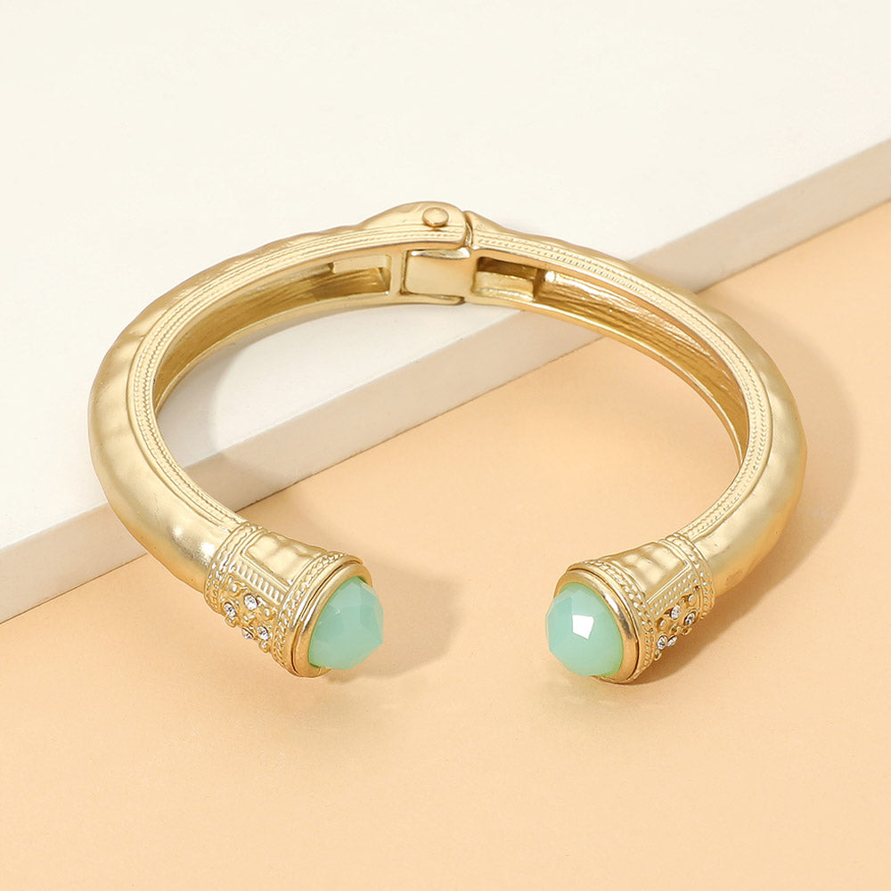 Madeline Love Teal Faceted Stone Tip Chunky Hinged Cuff Bracelet