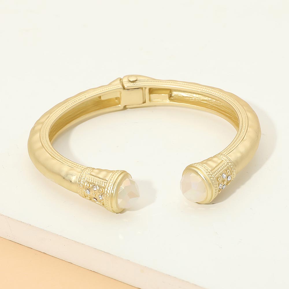 Madeline Love Opal, White Faceted Stone Tip Chunky Hinged Cuff Bracelet