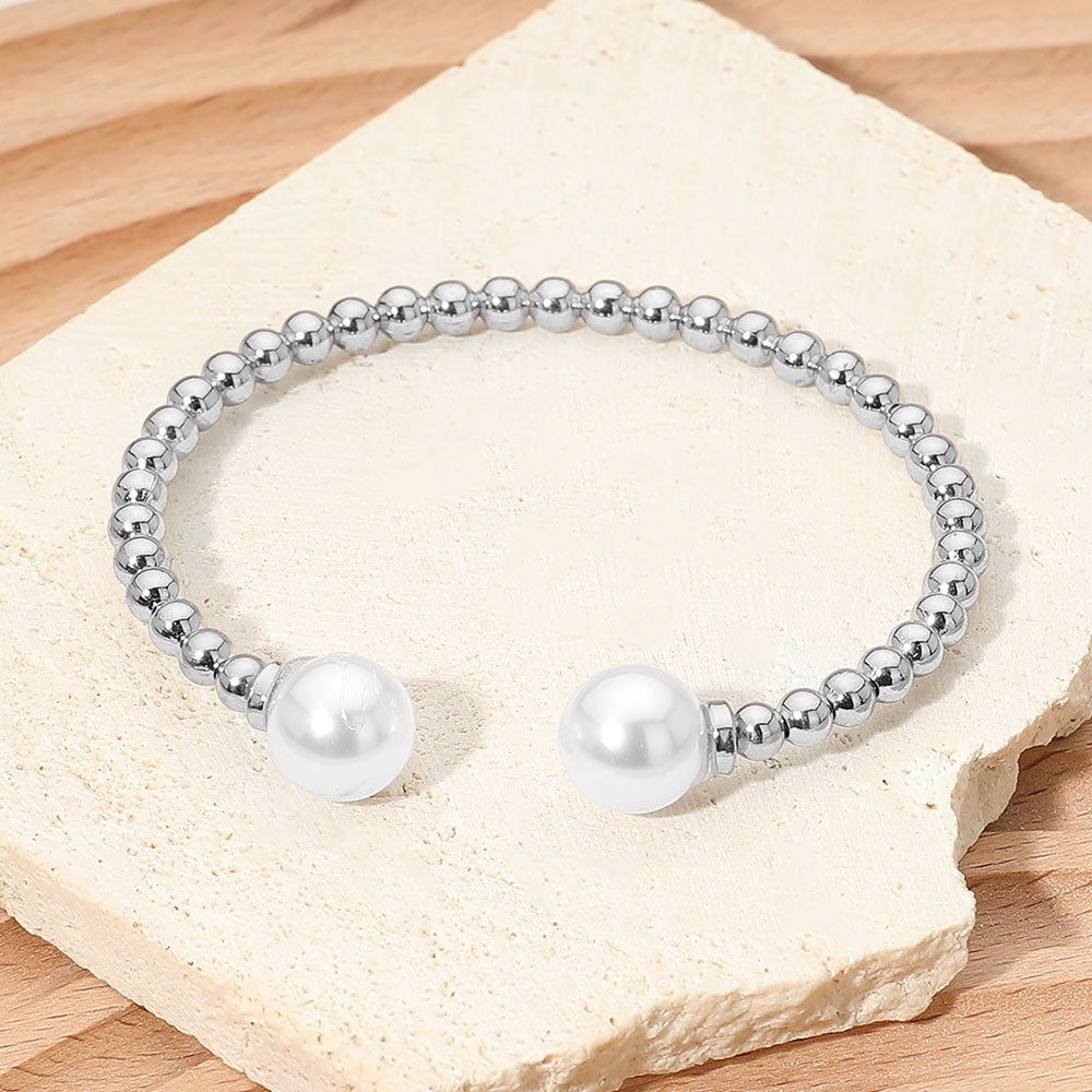 Madeline Love Rhodium Pearl Tip Beaded Cuff Bracelet