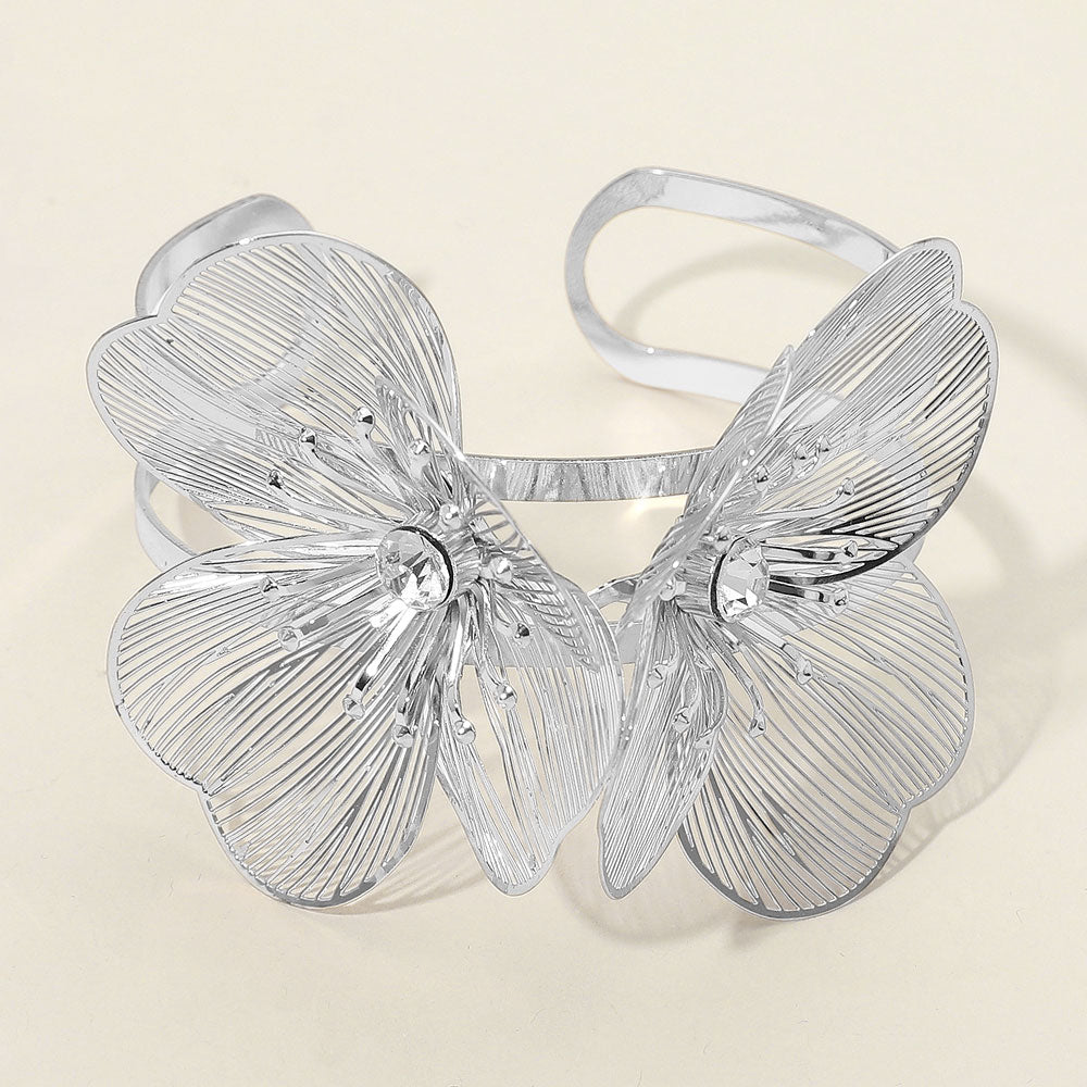 Madeline Love Rhodium Stone Accent Metal Filigree Flower Arm Cuff Bracelet - Body Jewelry