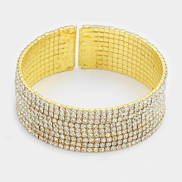 Madeline Love Clear, Gold 9-Row split rhinestone open bracelet
