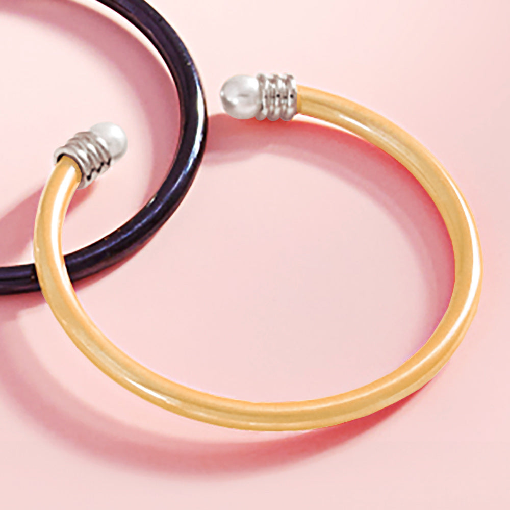 Madeline Love Gold, Silver Pearl Tip Cuff Bracelet - Bracelets
