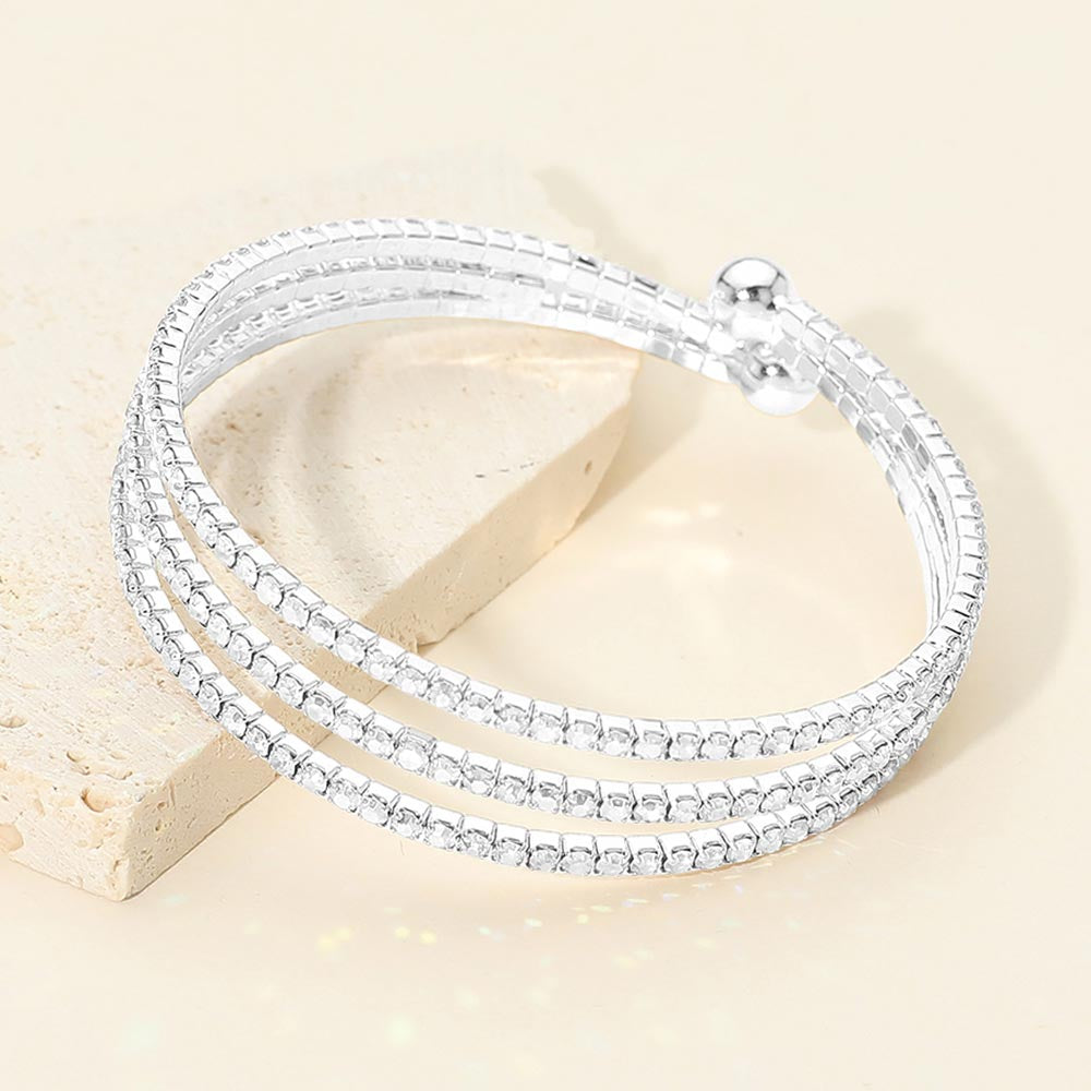 Madeline Love Silver 3Rows Split Layered Rhinestone Cuff Bracelet
