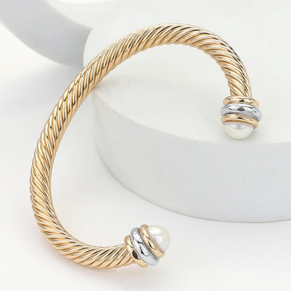 Madeline Love Cream, Gold Pearl Tip Twisted Rope Cuff Bracelet - Hair Accessories