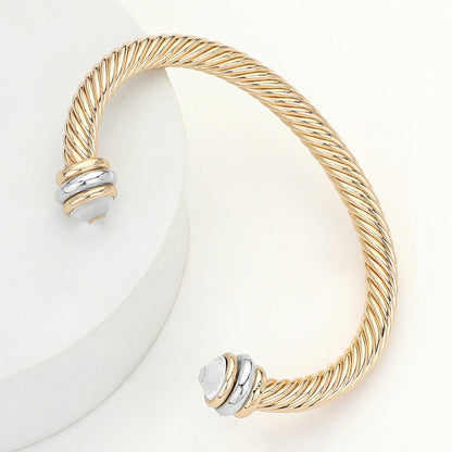 Madeline Love Clear, Gold Stone Tip Twisted Rope Cuff Bracelet - Hair Accessories