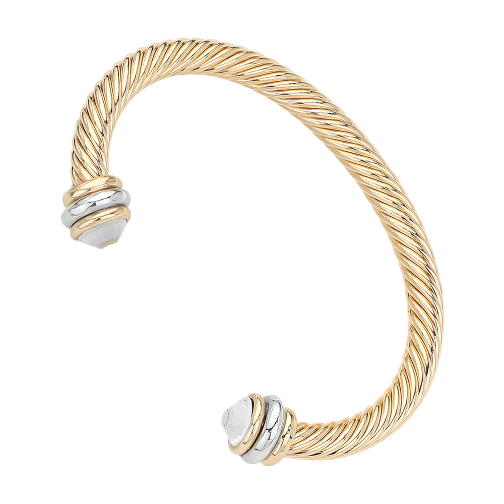 Madeline Love Clear, Gold Stone Tip Twisted Rope Cuff Bracelet - Hair Accessories - desc