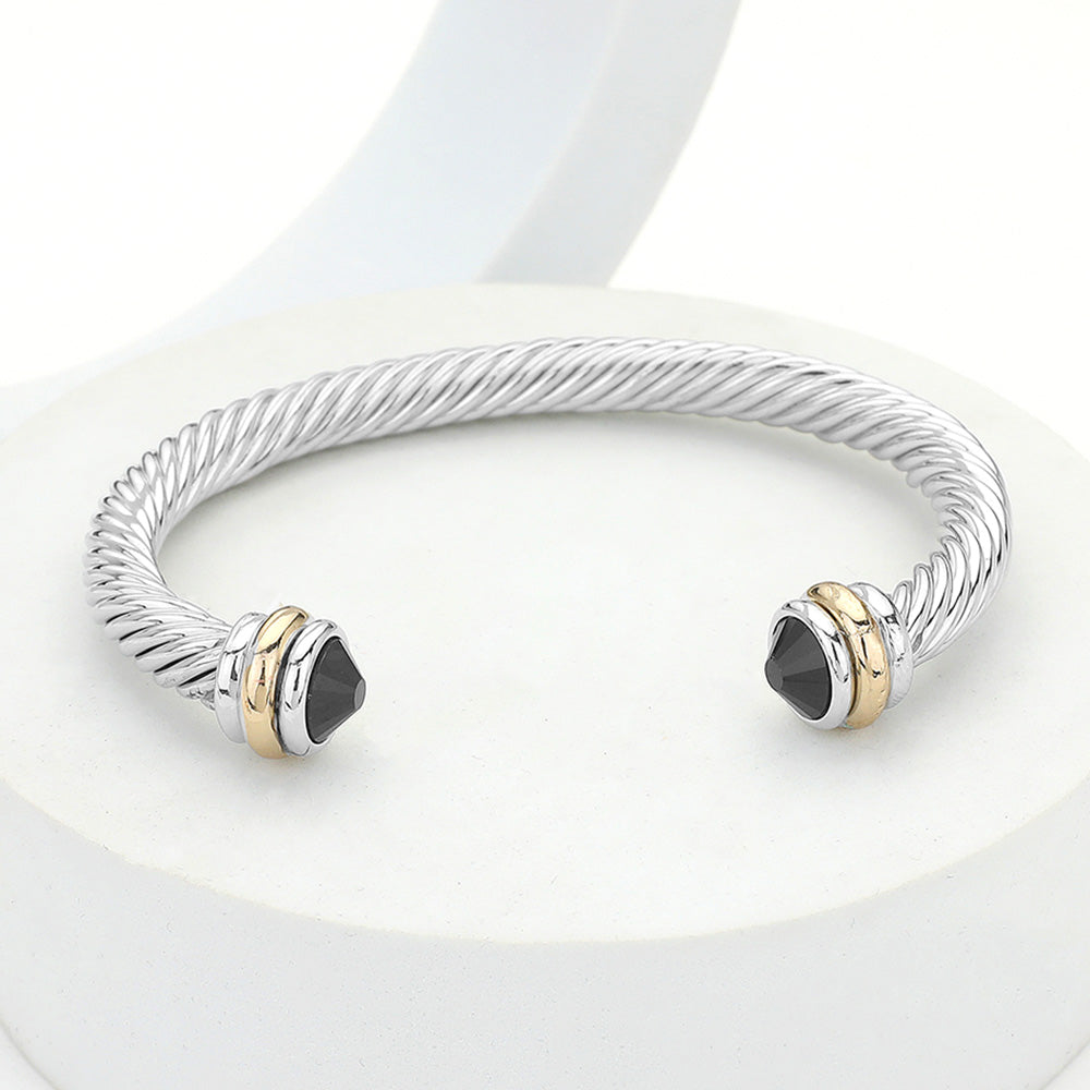 Madeline Love Black, Rhodium Stone Tip Twisted Rope Cuff Bracelet - Hair Accessories