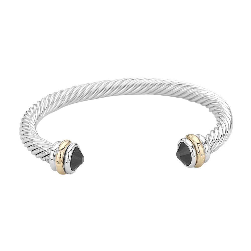 Madeline Love Black, Rhodium Stone Tip Twisted Rope Cuff Bracelet - Hair Accessories - desc