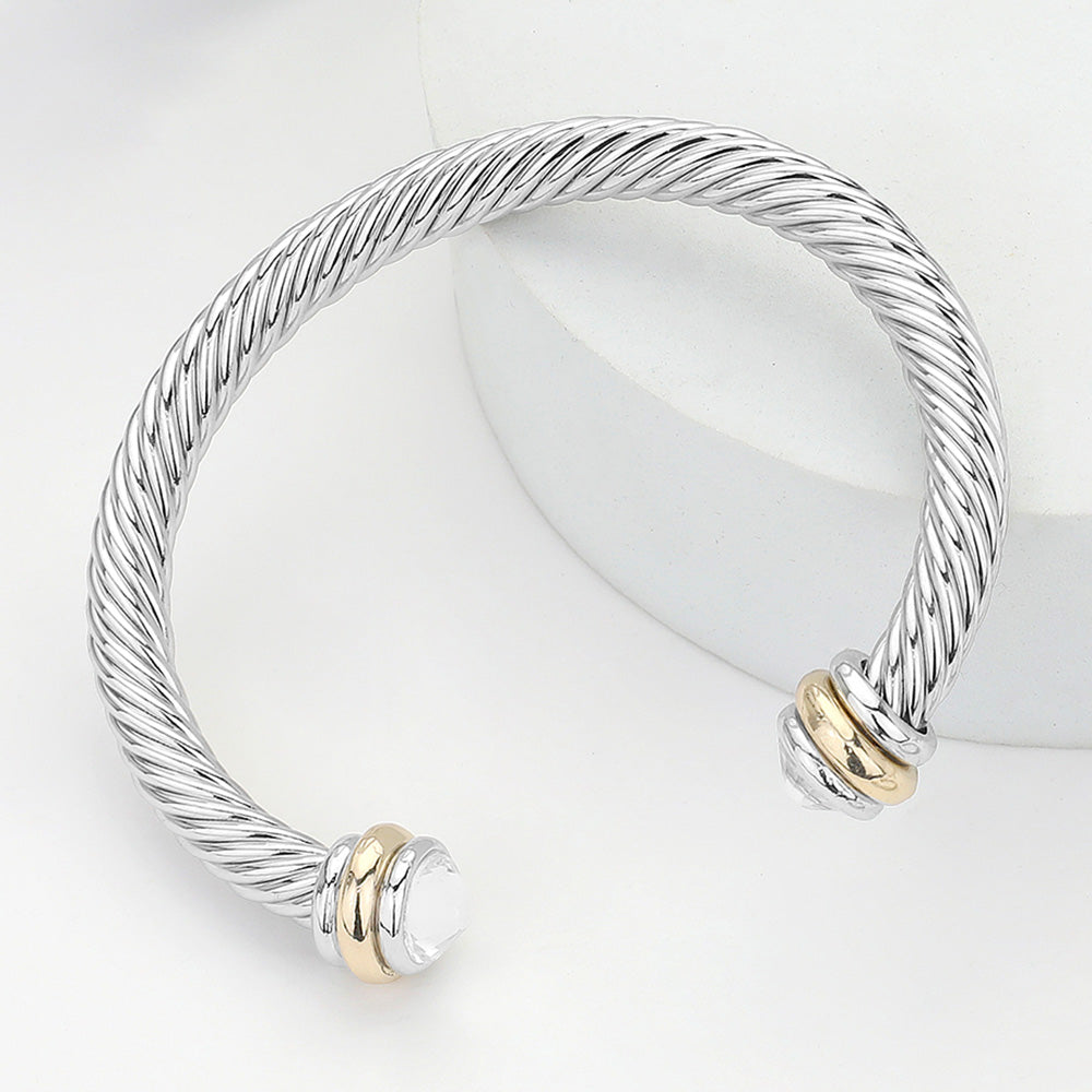 Madeline Love Clear, Rhodium Stone Tip Twisted Rope Cuff Bracelet - Hair Accessories