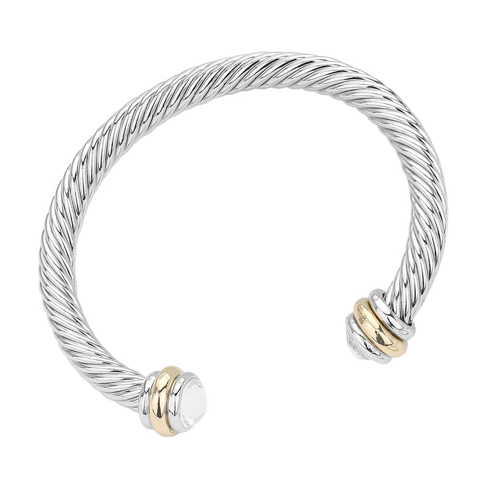 Madeline Love Clear, Rhodium Stone Tip Twisted Rope Cuff Bracelet - Hair Accessories - desc