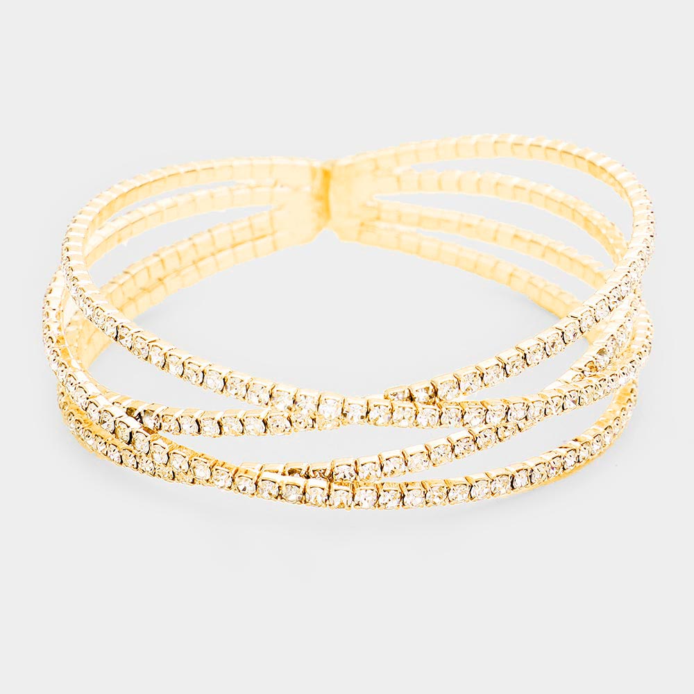 Madeline Love Clear, Gold Crisscross Crystal Rhinestone Pave Cuff Bracelet