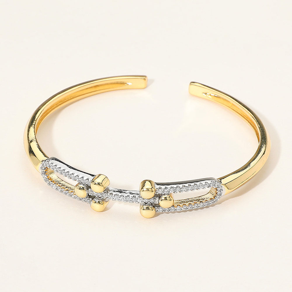 Madeline Love Gold Stone Paved Double Hardware Accent Cuff Bracelet - Hair Accessories